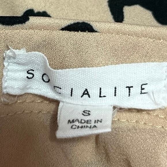 Socialite Tan Black Silk Satin Leopard Animal Print Midi A-line Slip Skirt Sz S - Picture 4 of 5